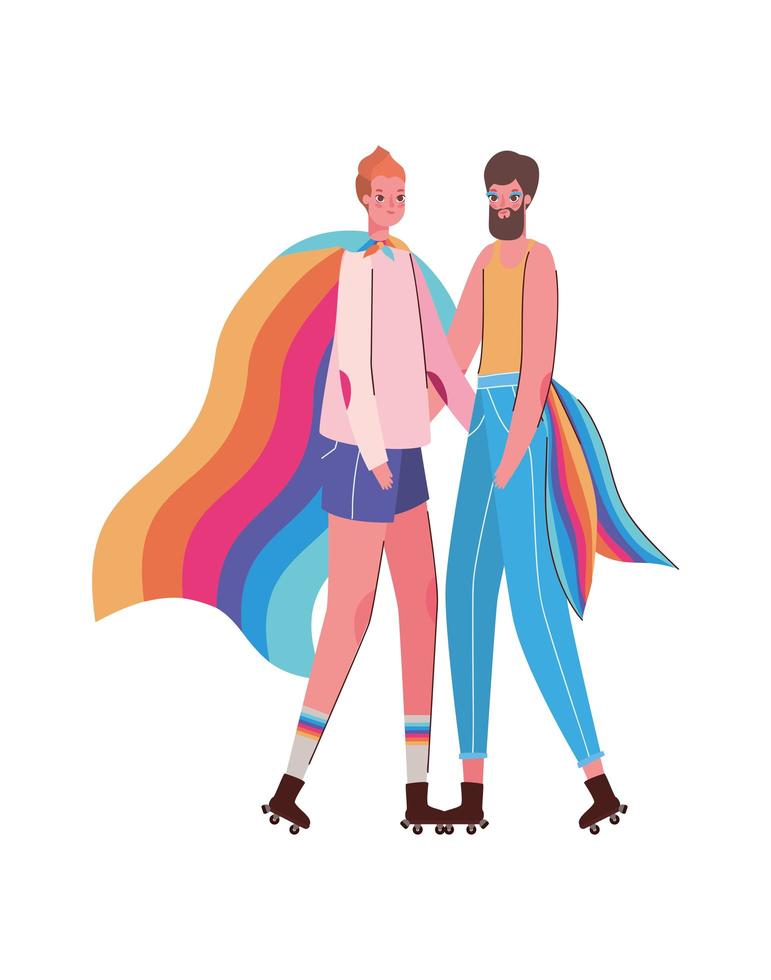 caricatura de mujer y hombre con traje y diseño de vector de bandera lgtbi