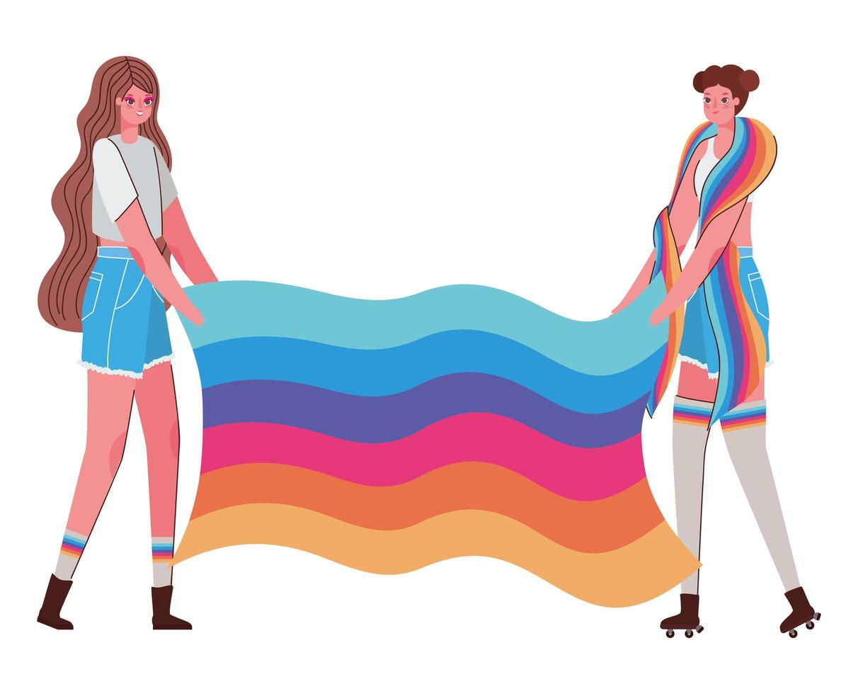 Women cartoons with costumes and lgtbi flag vector design