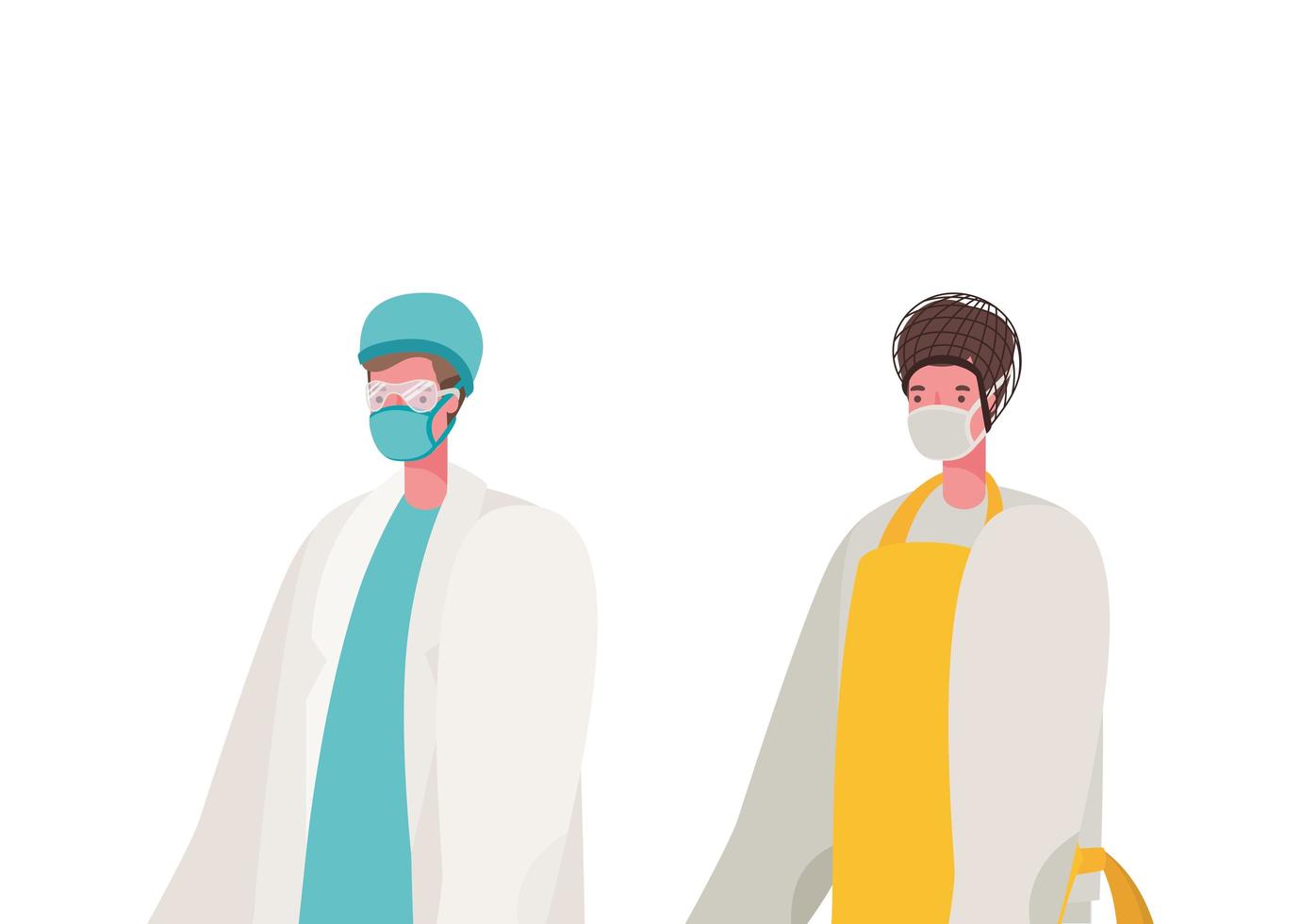 Isolated male doctor and cook with masks vector design