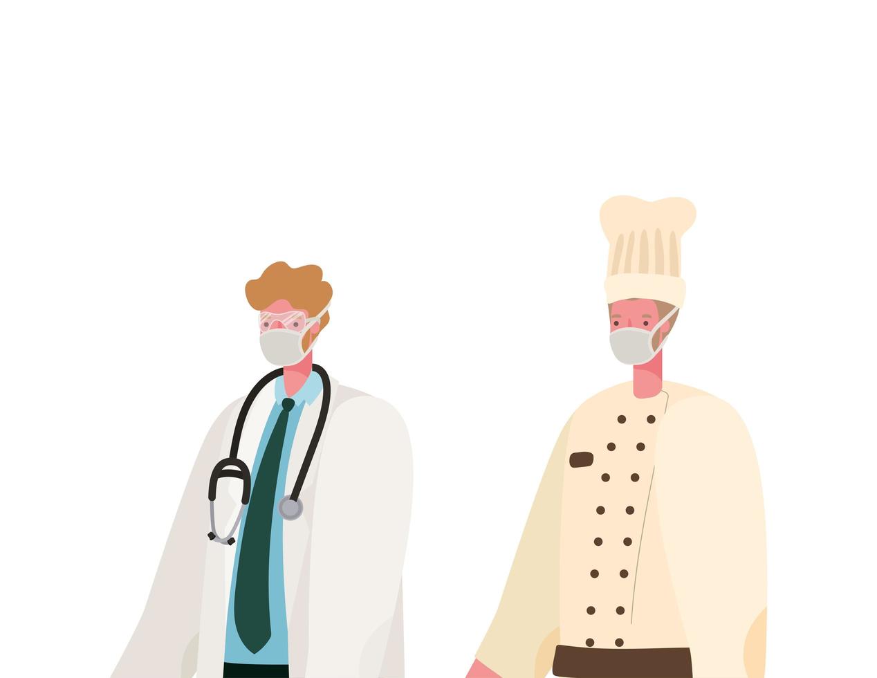 Isolated male doctor and chef with masks vector design