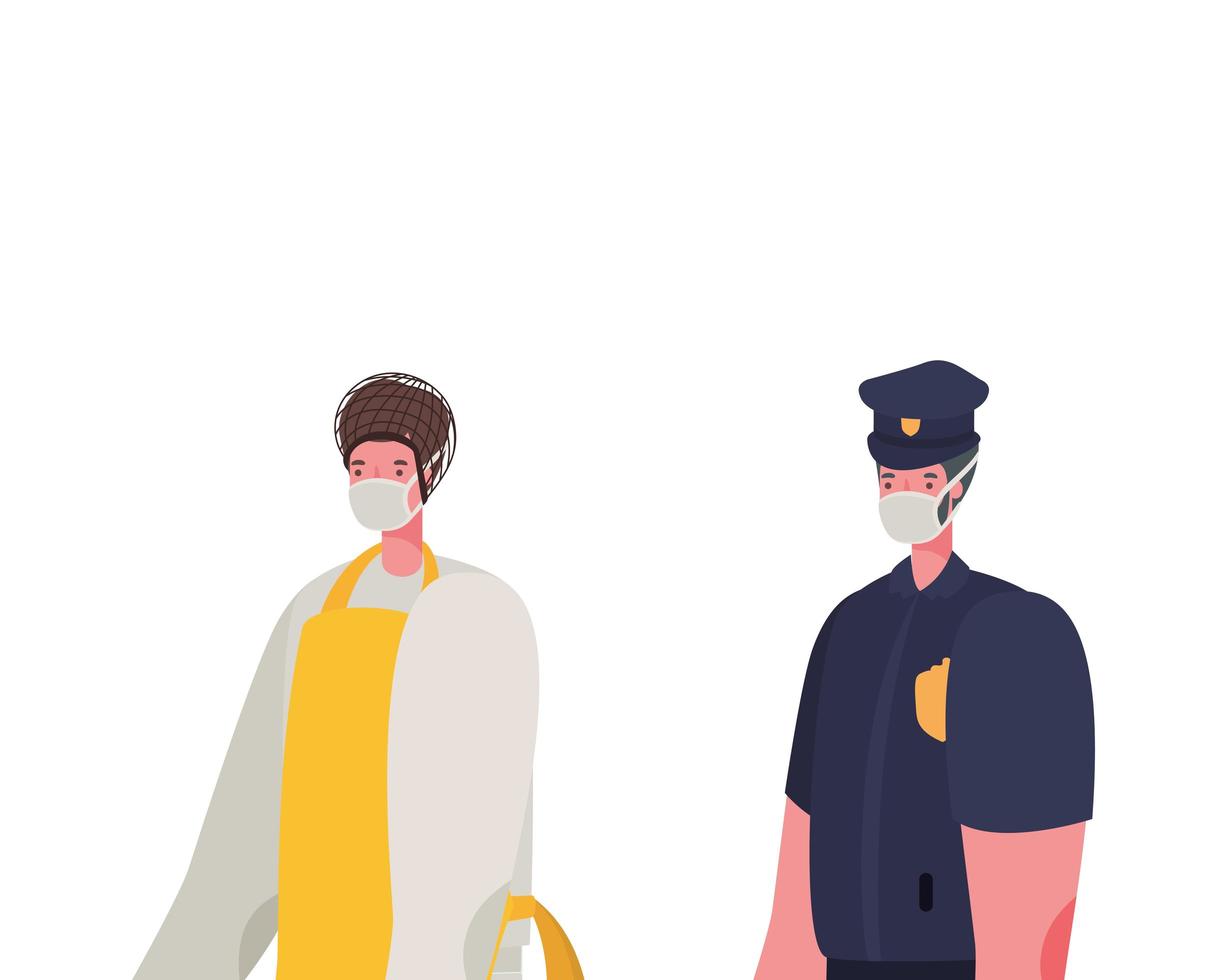 Male cook and police man with masks vector design