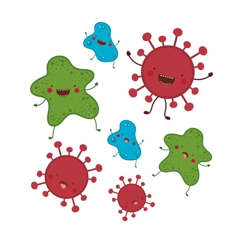 Covid 19 virus kawaii cartoons vector design