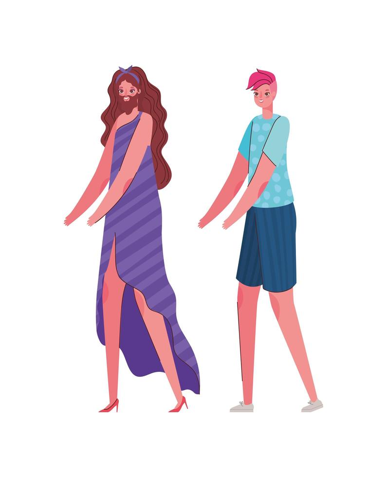 Woman and man cartoon with costume vector design