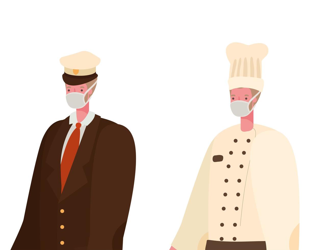 Chef masculino y capitán con diseño vectorial de máscaras vector