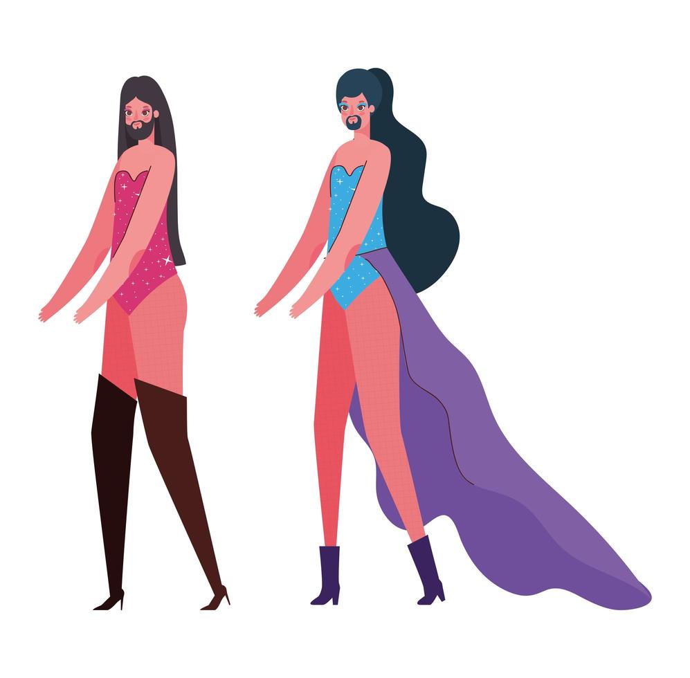 Transvestite men cartoons with costumes vector design