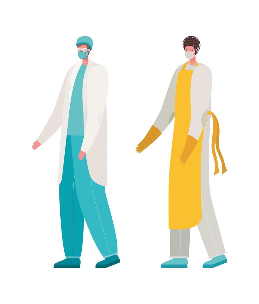 Isolated male doctor and cook with masks vector design