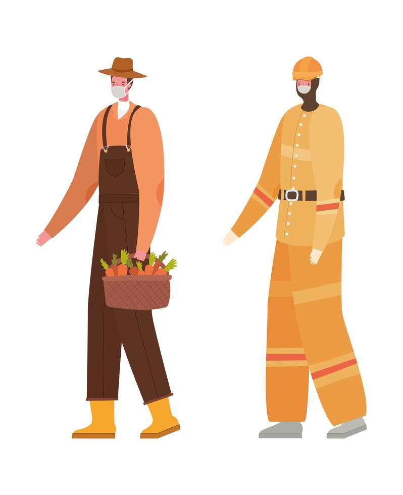 Male gardener and constructer with masks vector design