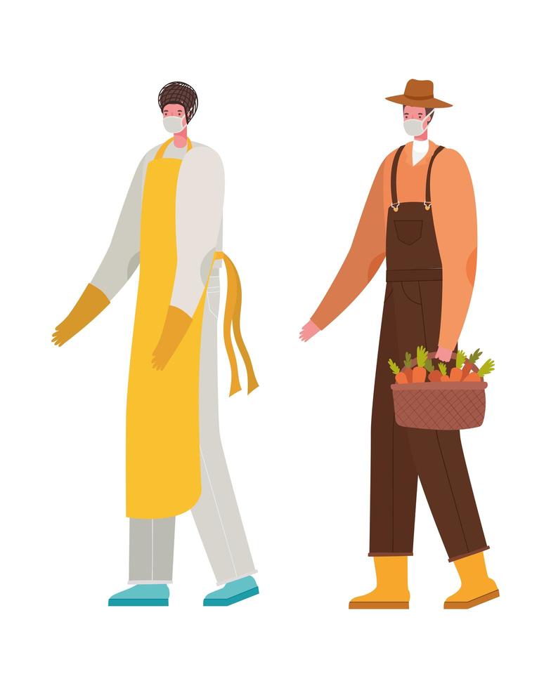 Male gardener and cook with masks vector design