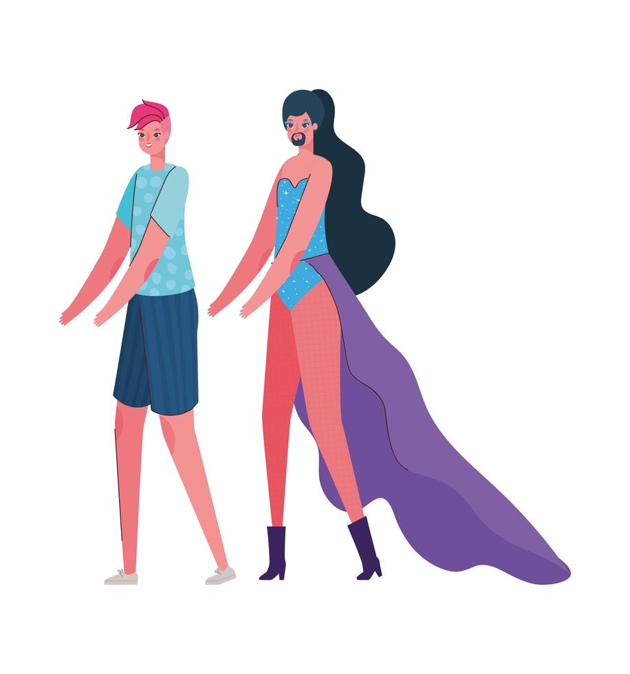 caricatura de mujer y hombre con diseño de vector de vestuario