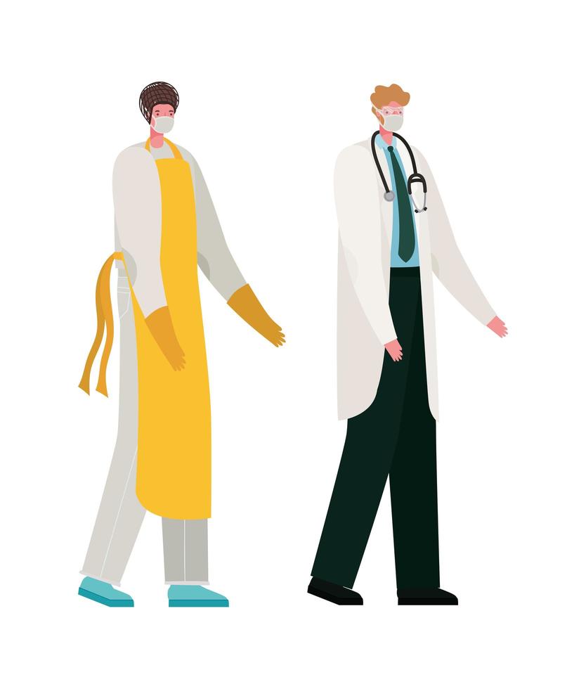 Isolated male doctor and cook with masks vector design