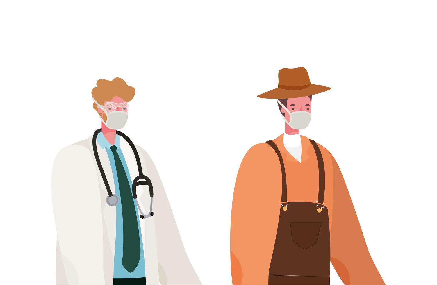 Médico y jardinero masculino aislado con máscaras de diseño vectorial vector