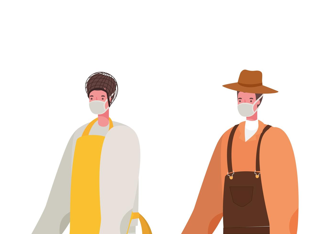 Male gardener and cook with masks vector design