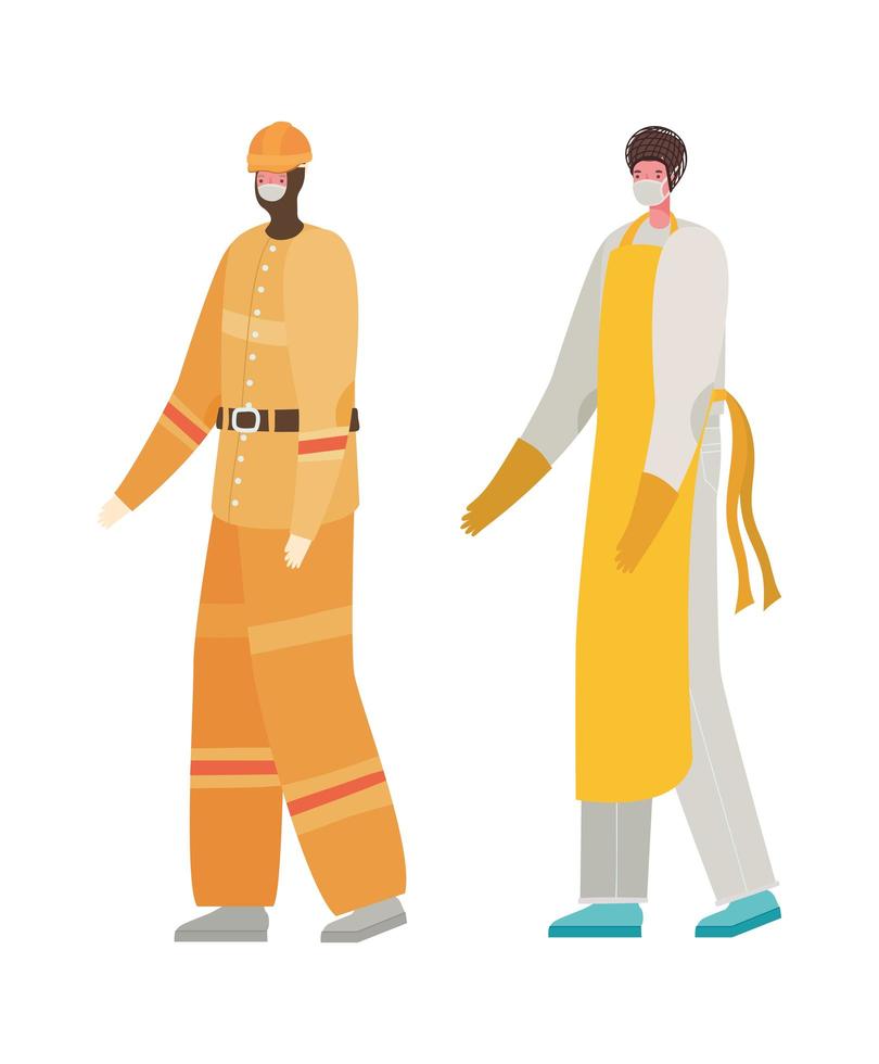 Male cook and constructer with masks vector design