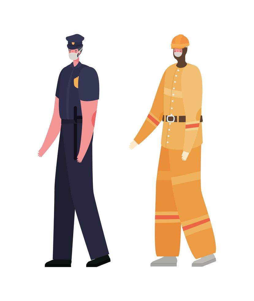 Male constructer and police with masks vector design