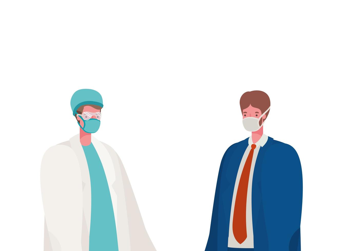 Doctor masculino aislado y empresario con máscaras de diseño vectorial vector