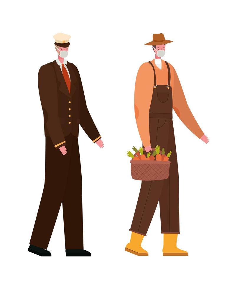 Male gardener and captain with masks vector design