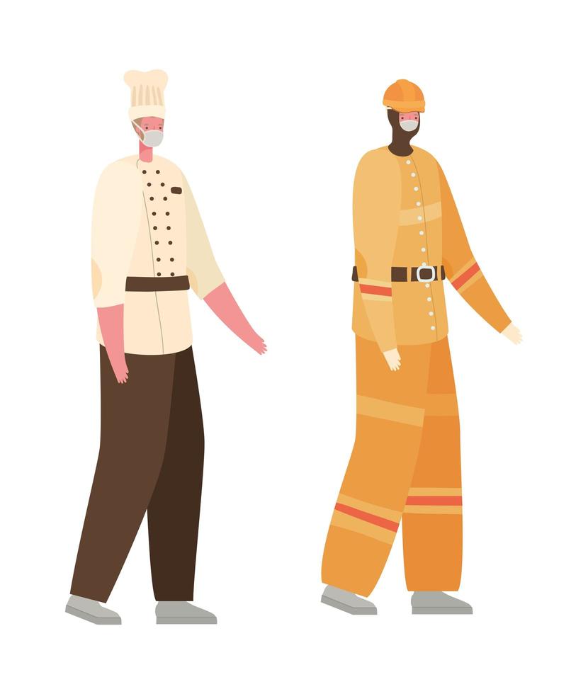 Male constructer and chef with masks vector design