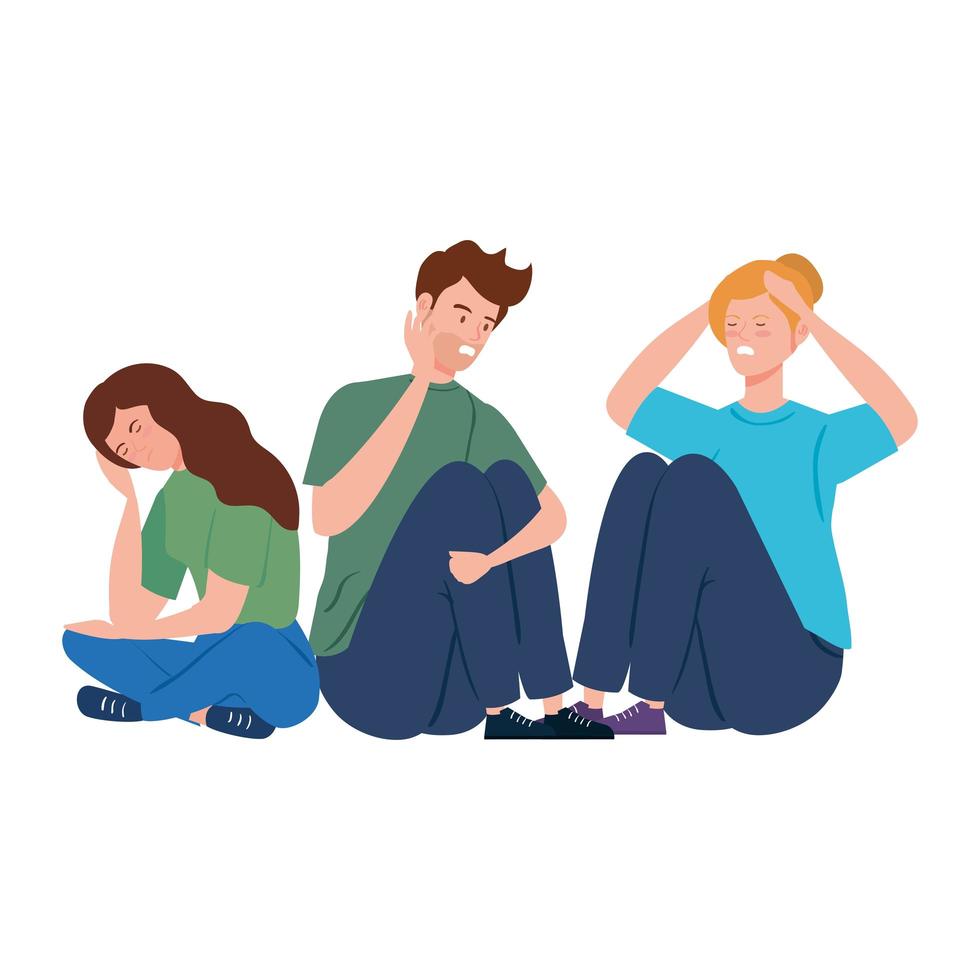 Depressed and stressed young people vector