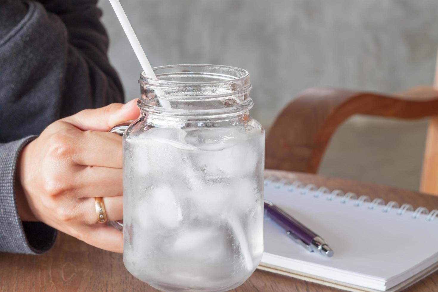 Close-up of a glass jar of water photo