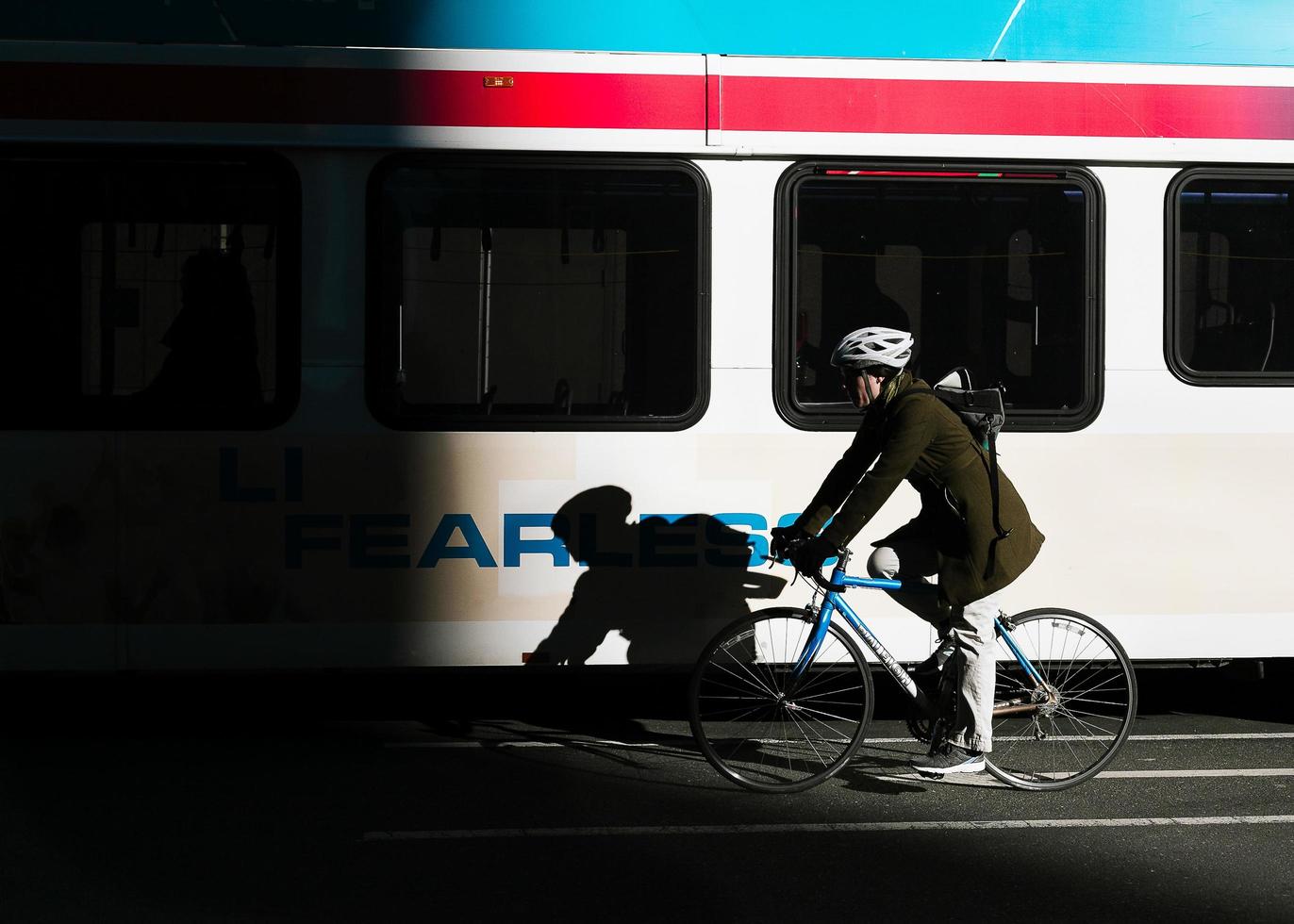 Person commuting on bicycle photo