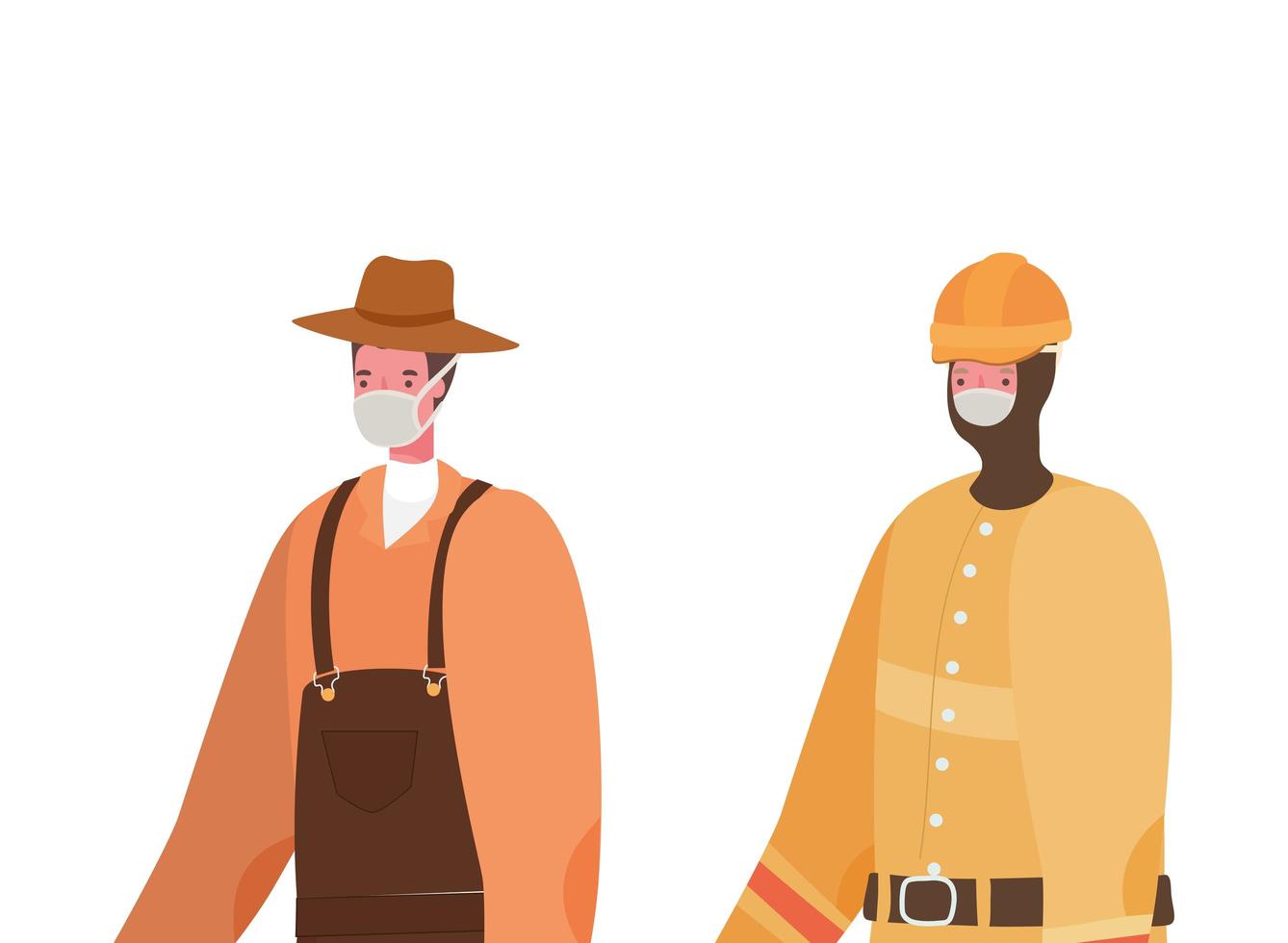 jardinero masculino y constructor con máscaras de diseño vectorial vector