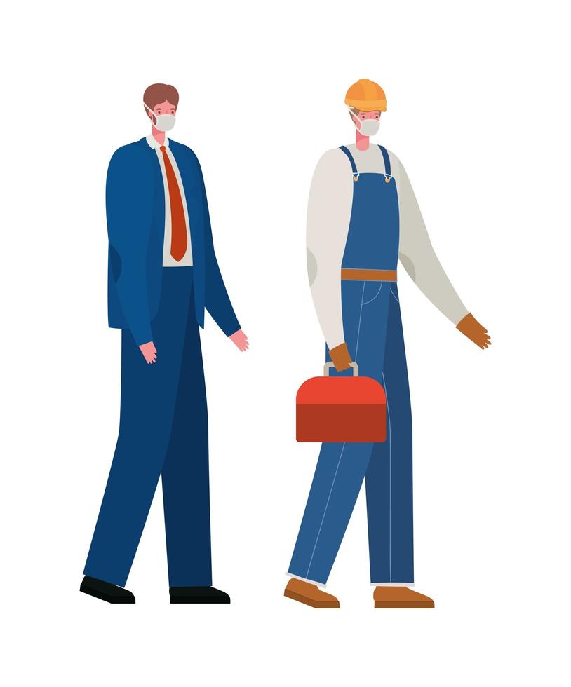 Male constructer and businessman with masks vector design