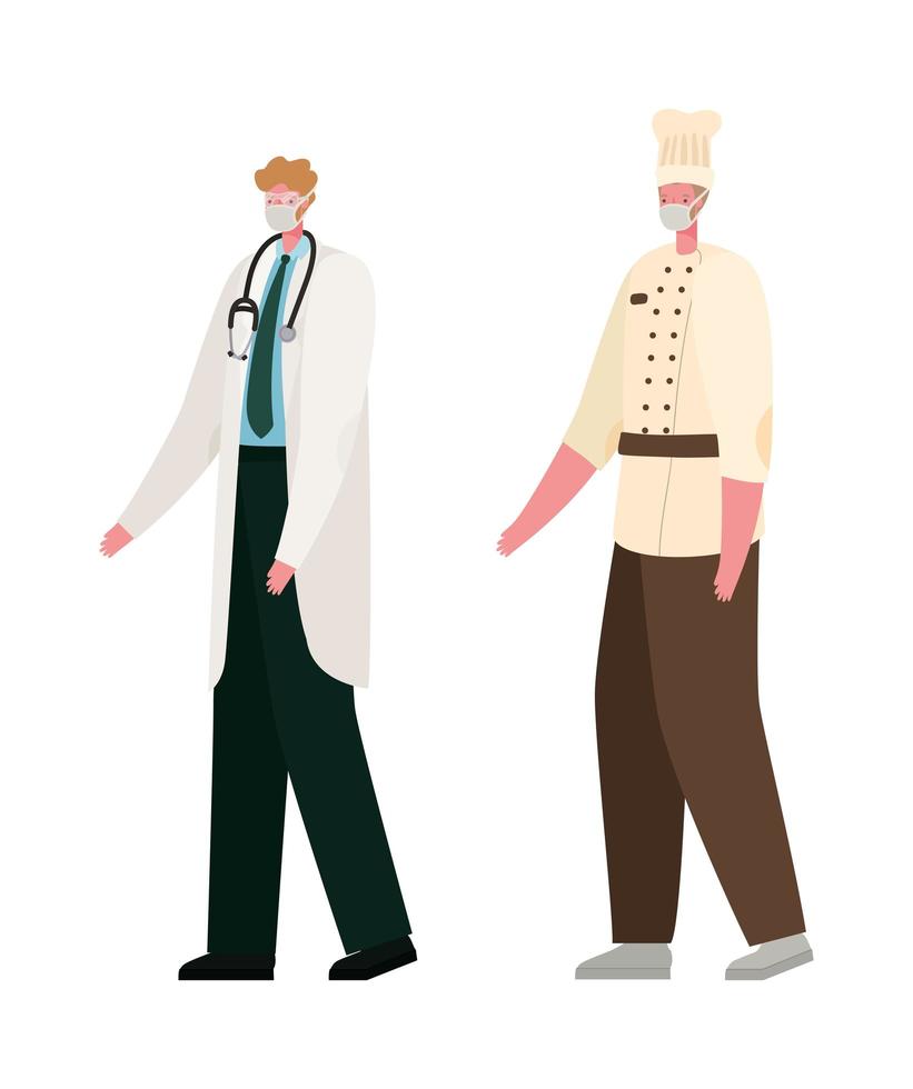 Isolated male doctor and chef with masks vector design