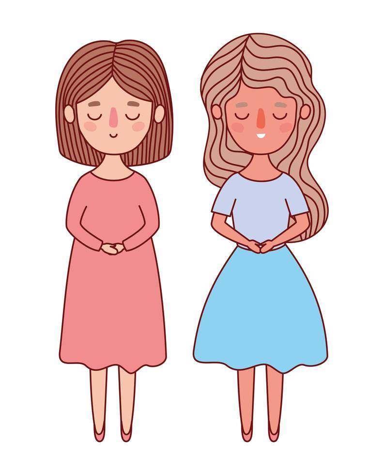 dos mujeres avatares dibujos animados diseño vectorial vector