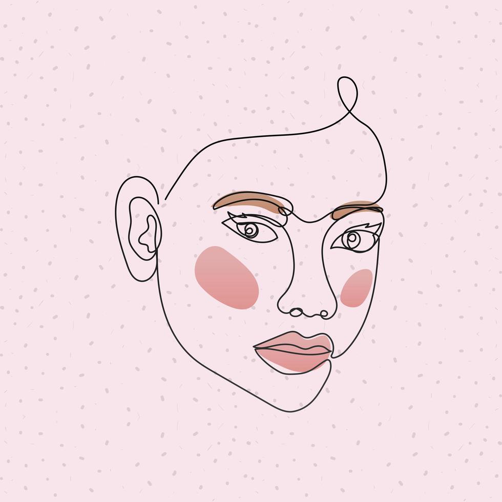 Línea rostro de mujer con cabello y boca en fondo rosa vector
