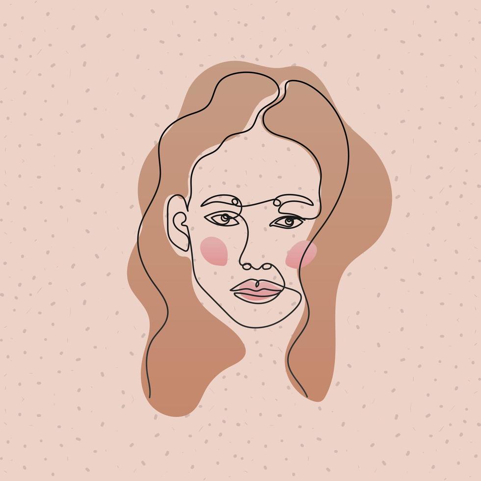 Línea rostro de mujer con cabello y boca sobre fondo rosa vector