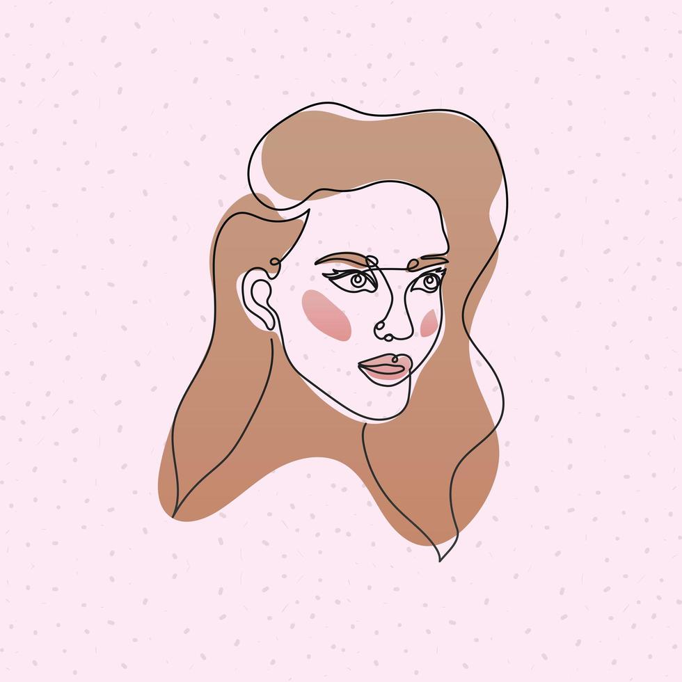 line woman face with hair over pink background vector