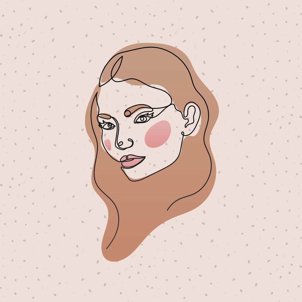 line woman face with hair on pink background vector