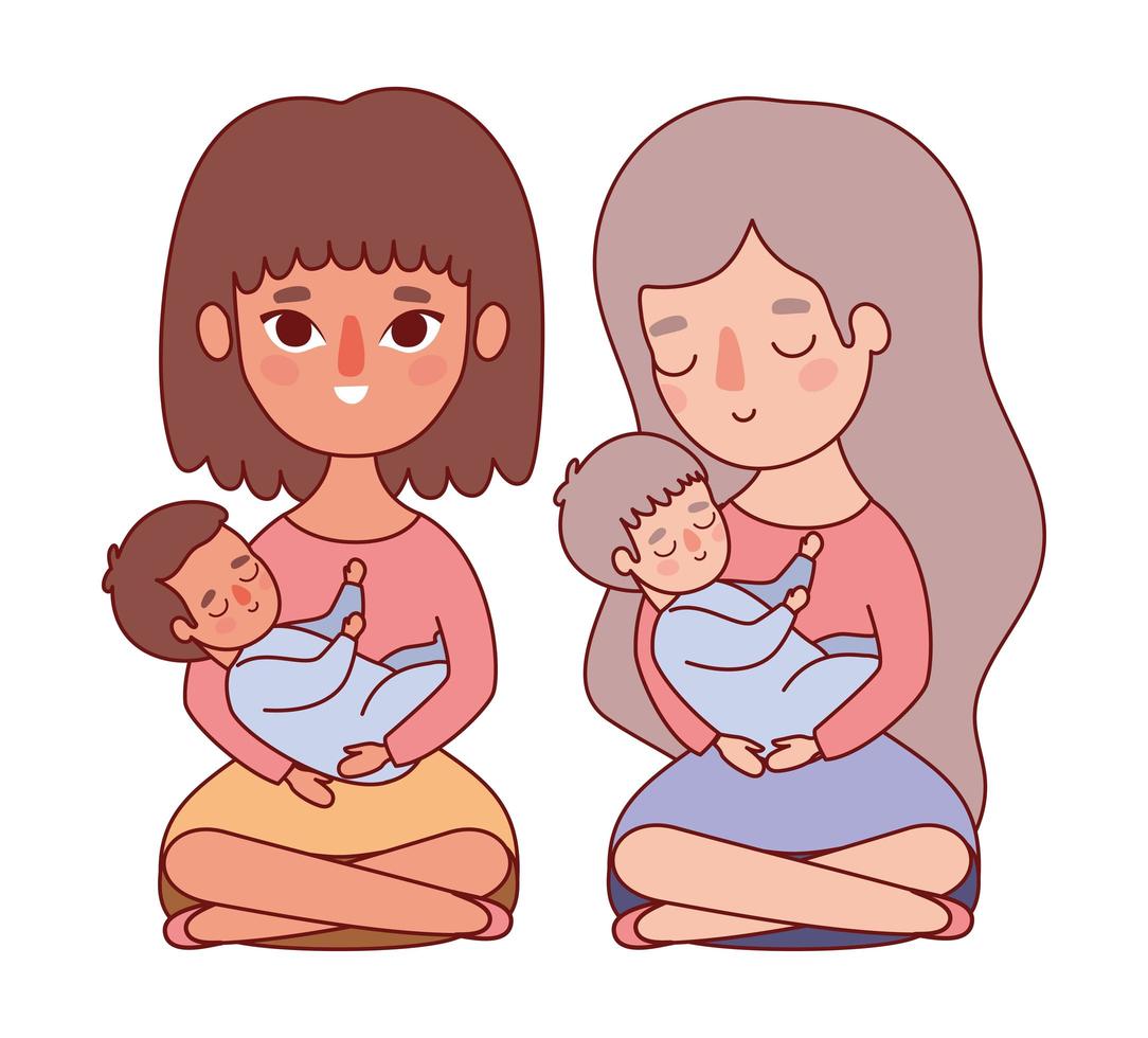 diseño de madres con bebés vector