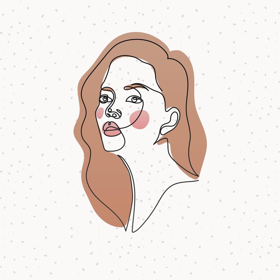 Línea rostro de mujer con cabello sobre fondo blanco. vector