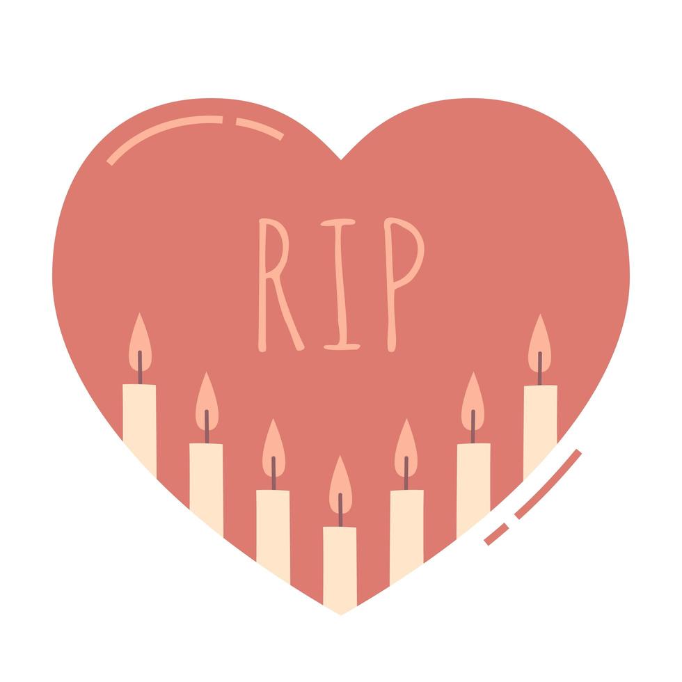 Candles inside the heart. The concept of grief, loss, death. Vector illustration hand-drawn in doodle style