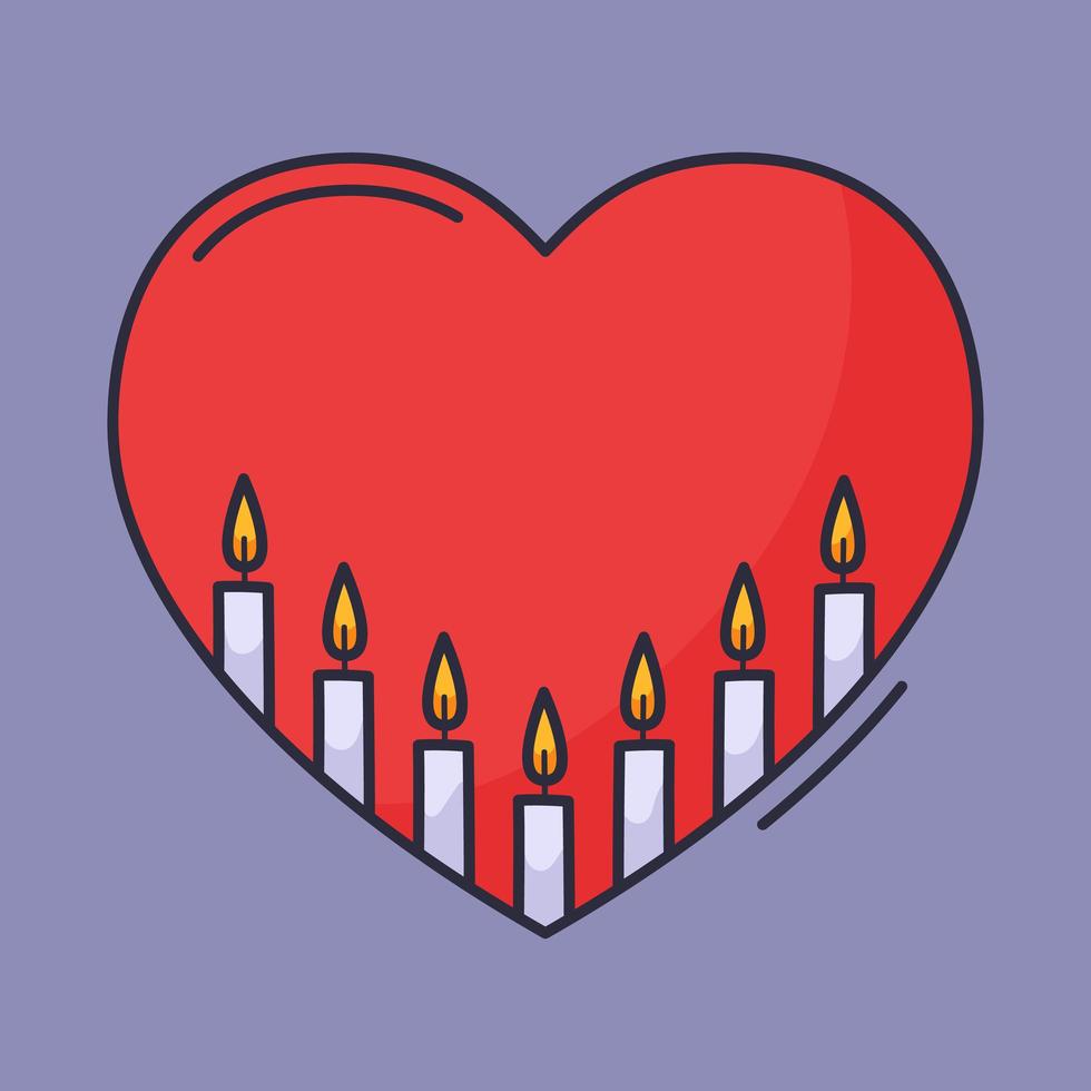 velas dentro del corazón. el concepto de dolor, pérdida, muerte. ilustración vectorial dibujada a mano en estilo doodle vector