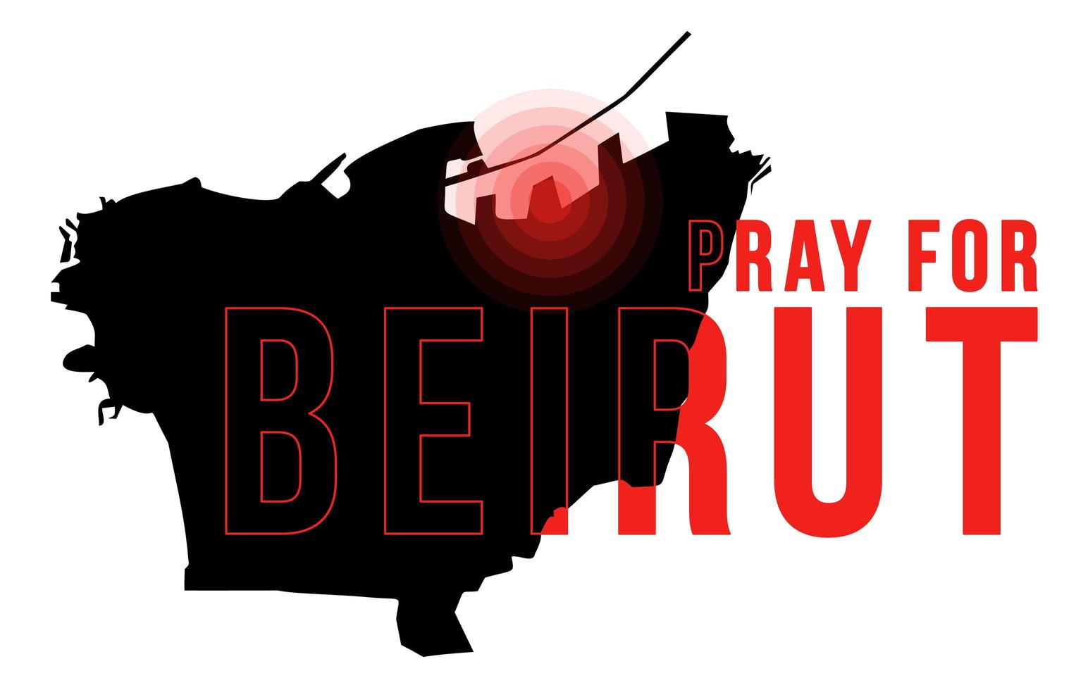 Ore por la ilustración de vector de beirut con mapa de beirut sobre fondo negro concepto de oración, luto, humanidad por beirut líbano explosión masiva