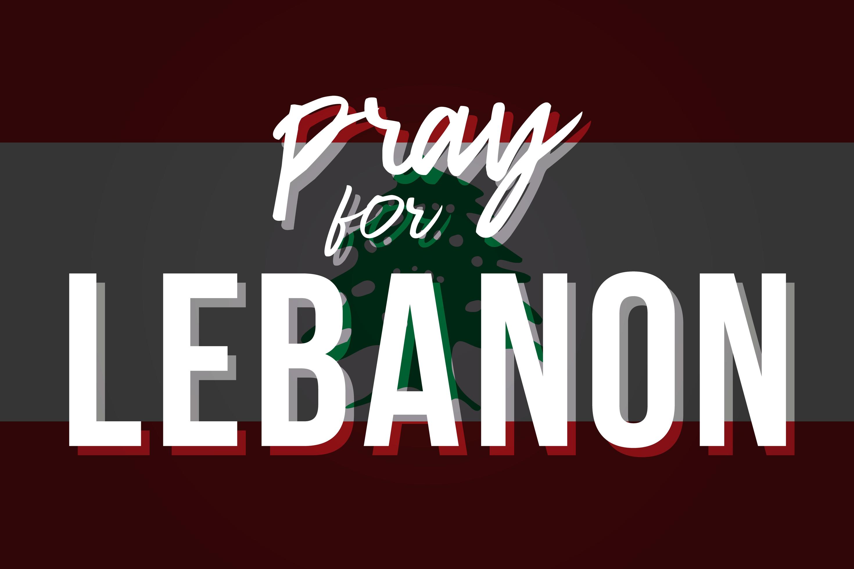 Stylized Lebanon flag with the inscription Pray for Lebanon. Tragedy in