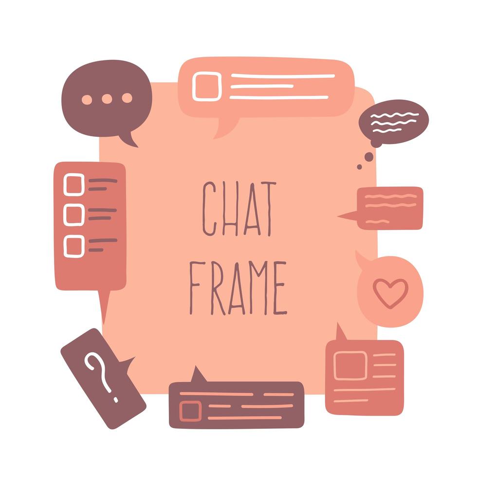 Big empty frame area made from colorful small chat or speech bubbles. Vector hand drawn illustration