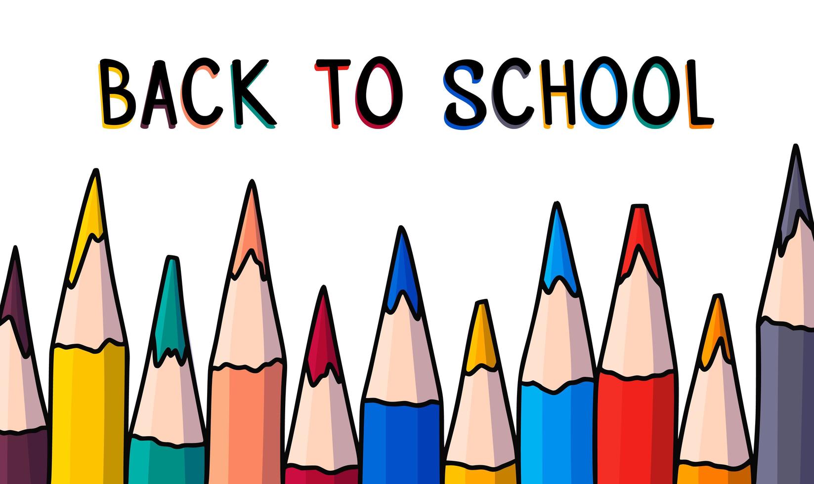Doodle pencil banner. Back to school hand drawn vector illustration with colored pencils.