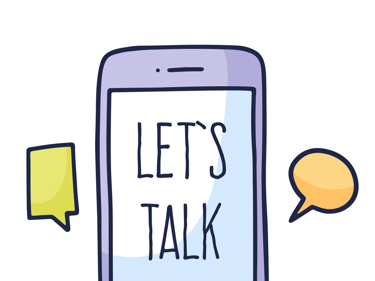 Talk phone chat concept. Talk application logo, mobile phone with chat. doodle style vector illustration.