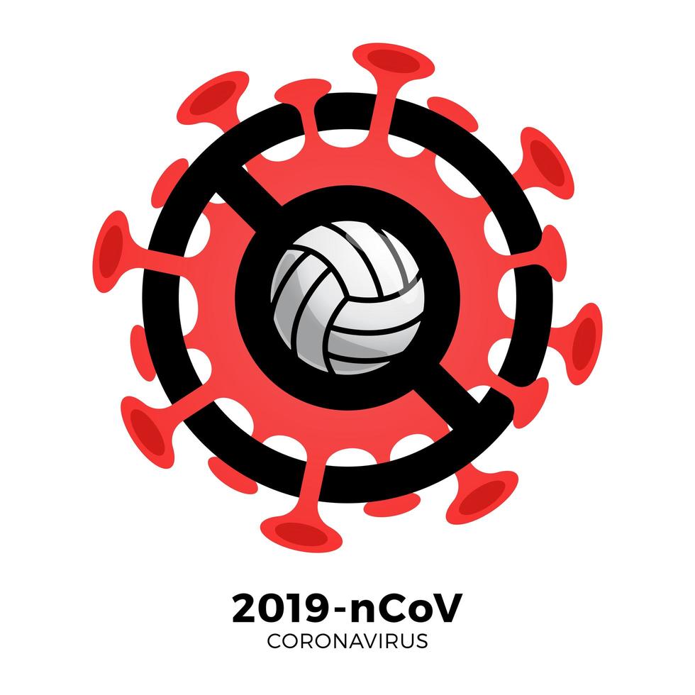 Volleyball vector sign caution coronavirus. Stop 2019-nCoV outbreak. Coronavirus danger and public health risk disease and flu outbreak. Cancellation of sporting events and matches concept