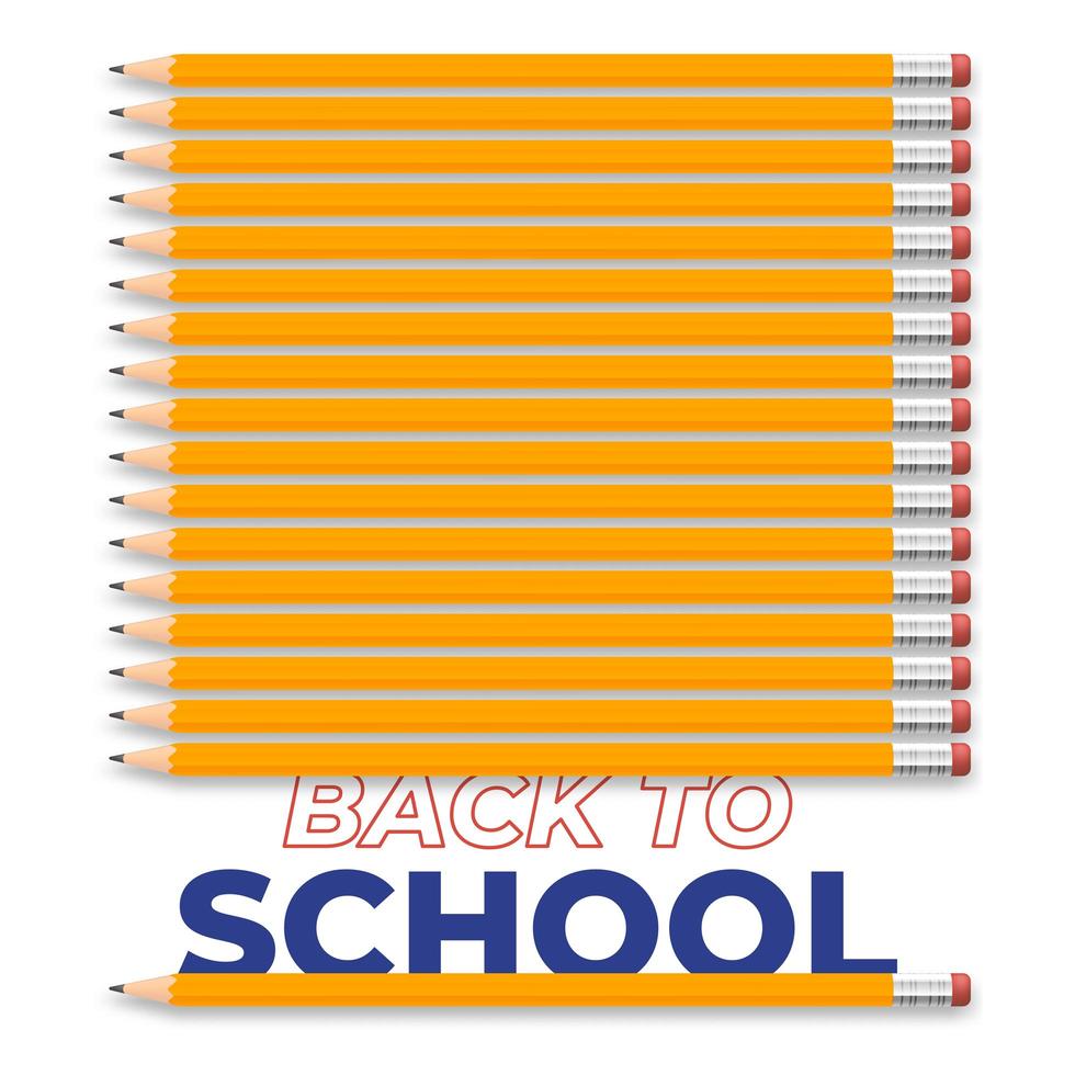Diseño de ilustración creativa de regreso a la escuela con lápiz realista y texto. diseño vectorial vector