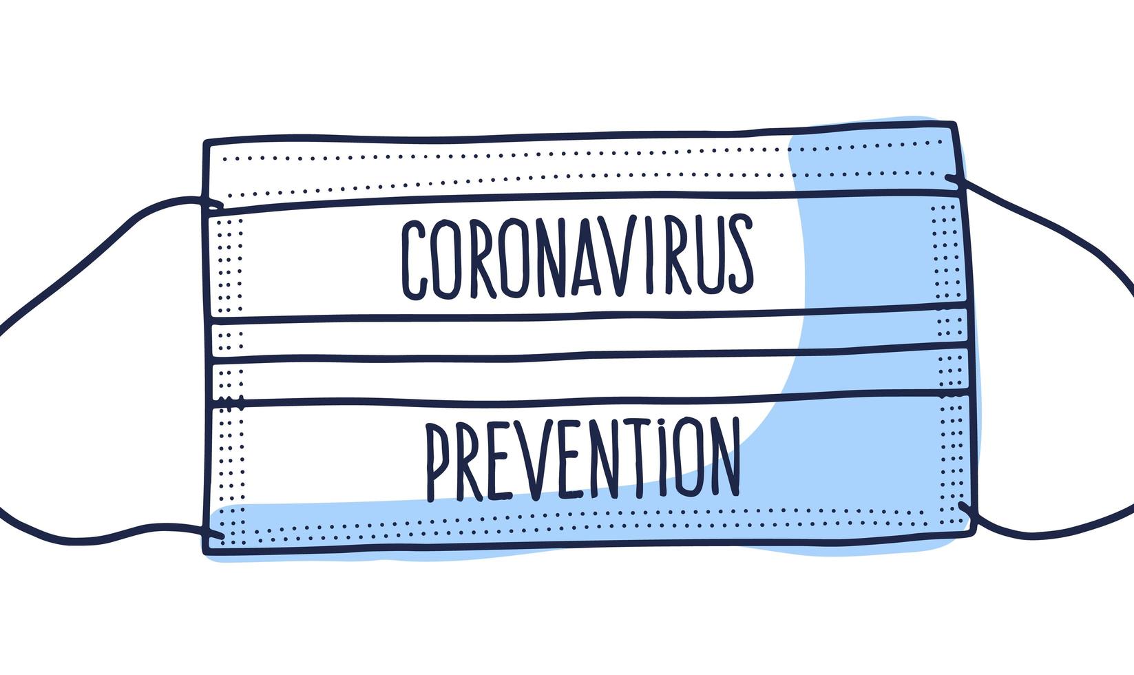 Máscara de coronavirus de protección médica covid 19 con ilustración de diseño de doodle de vector de estilo dibujado a mano