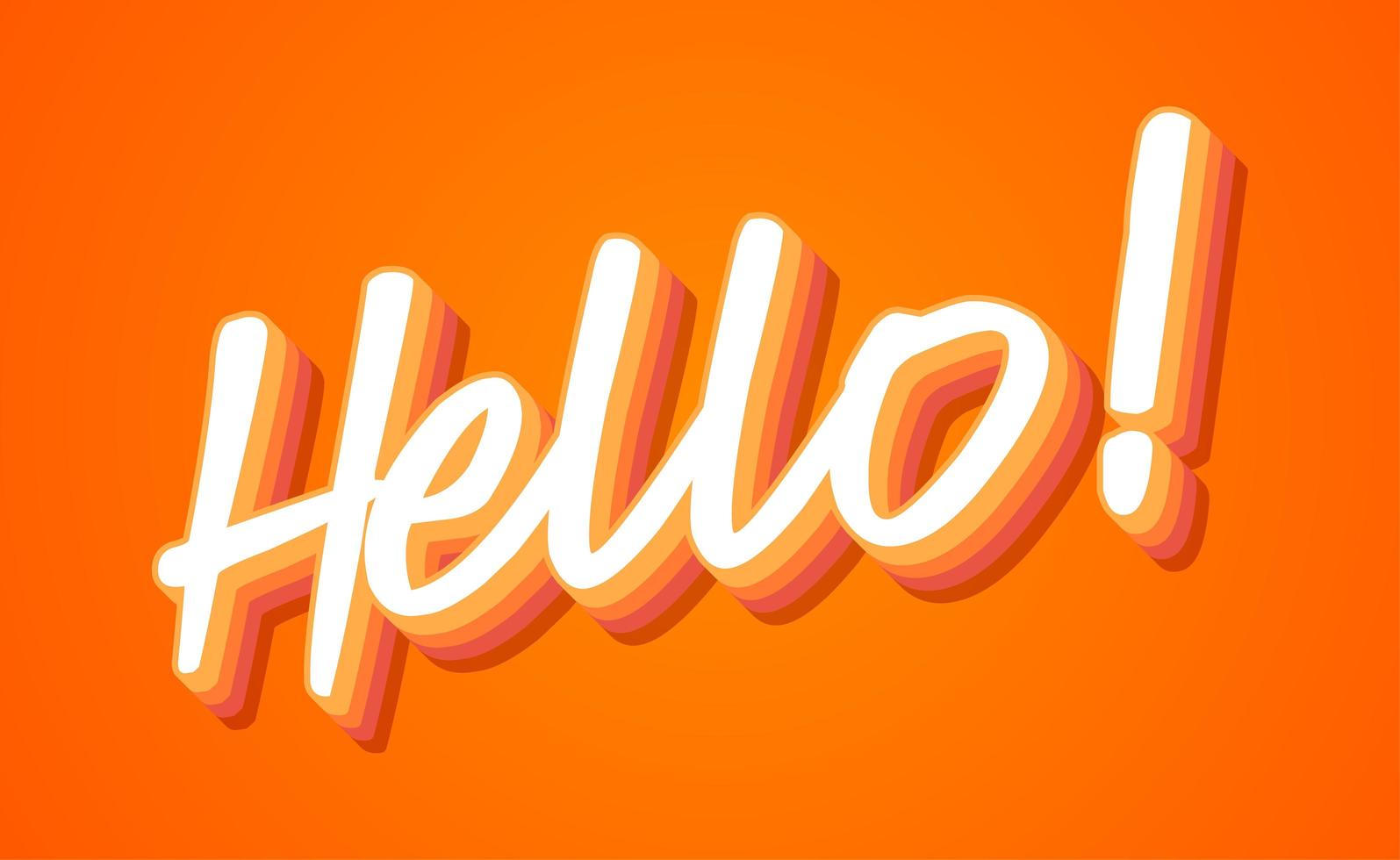 Hola letras a mano con ilustración de vector de colores naranja y amarillo