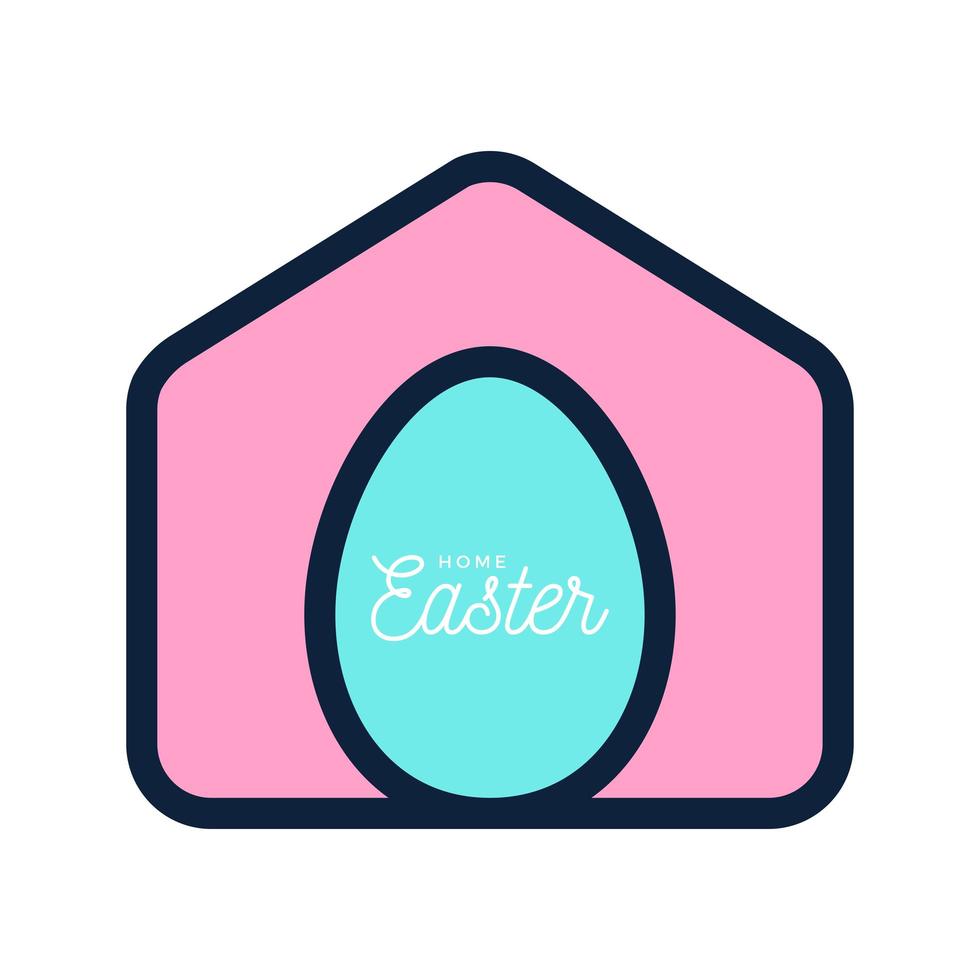 Happy Home Easter 2020 Card With Funny Vector Minimalist Icon. Staying at Home Badge in Quarantine. Covid-19 Reaction.