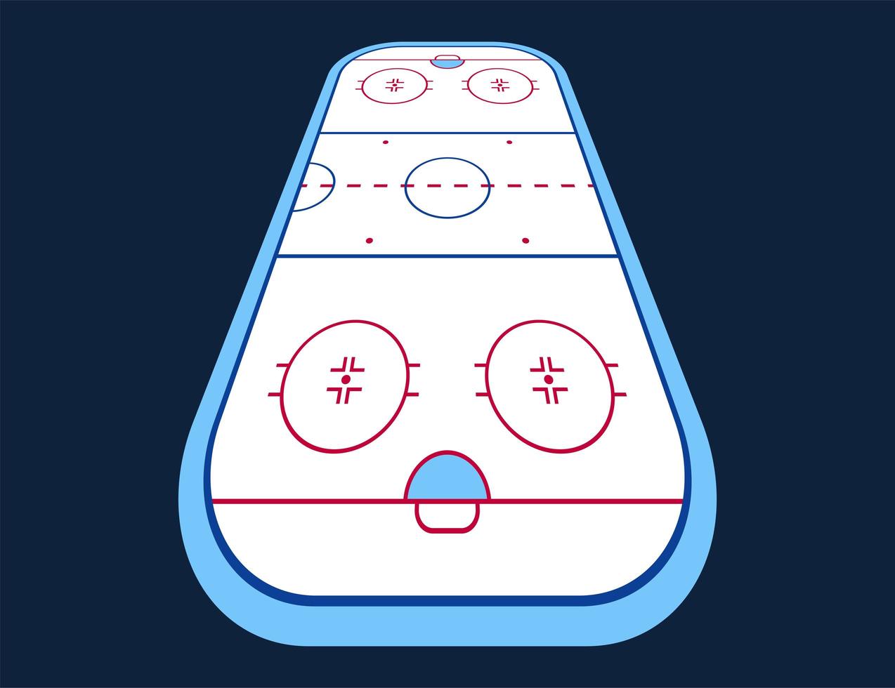 vector de perspectiva de la pista de hockey sobre hielo. texturas hielo azul. Pista de hielo. vista superior. fondo de ilustración vectorial.