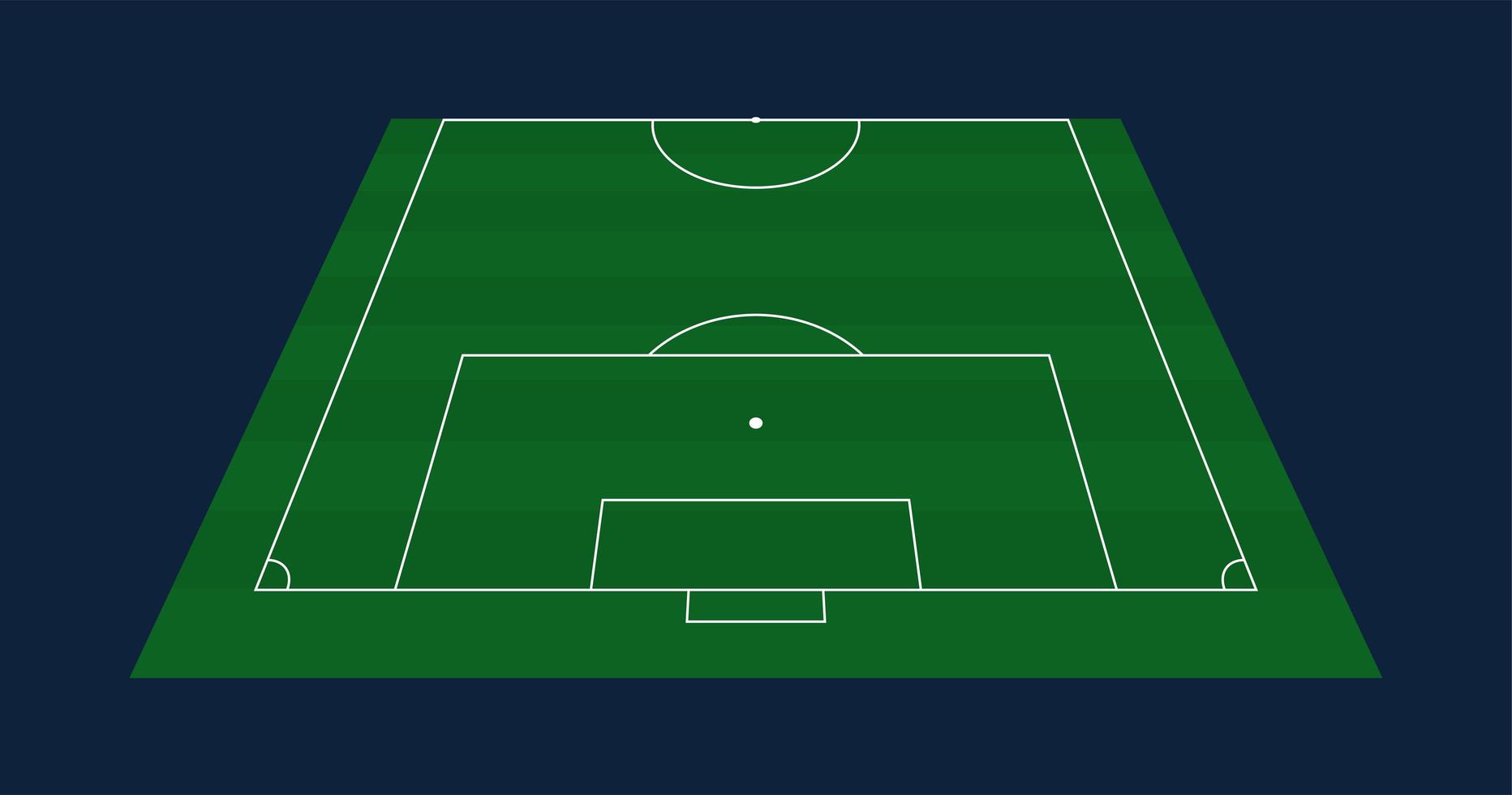 Fondo de campo de fútbol o fútbol de vector de hierba verde medio. Ilustración vectorial de stock de un campo de fútbol con perspectiva frontal