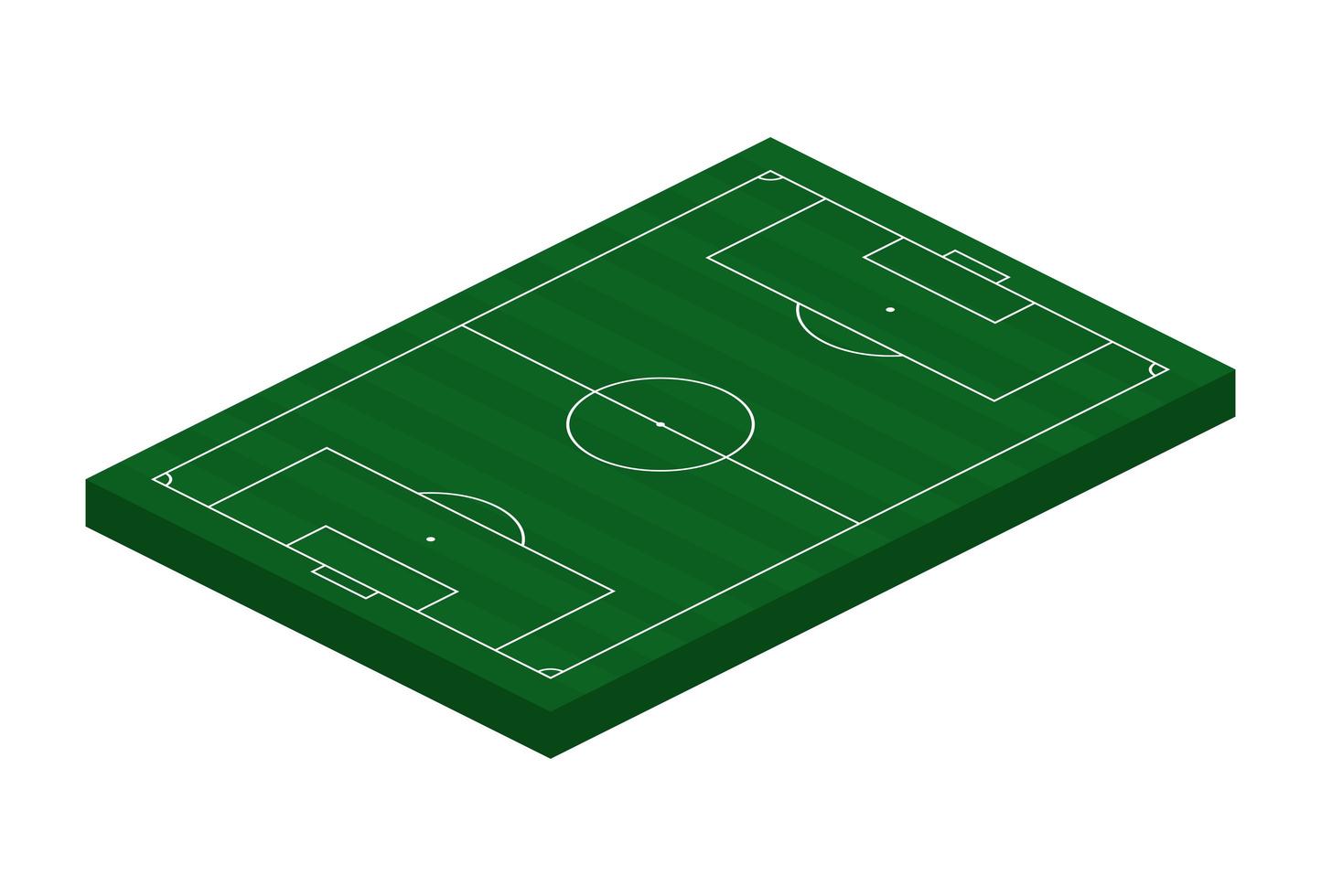 3D isometric football field. Sport theme vector illustration, soccer sports field, stadium. Isolated editable design element for infographics, banner