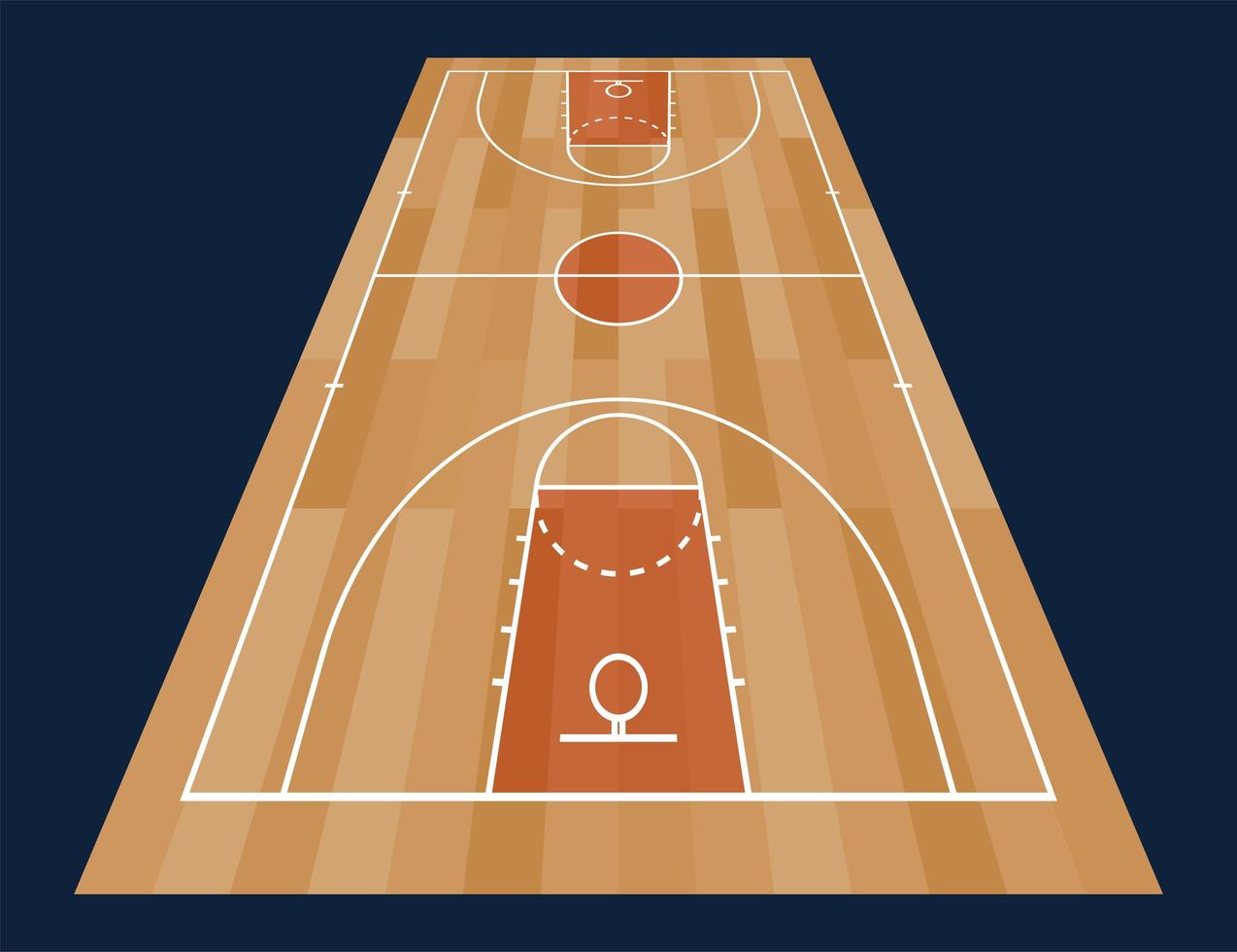 Perspectiva del piso de la cancha de baloncesto con línea sobre fondo de textura de madera. ilustración vectorial vector